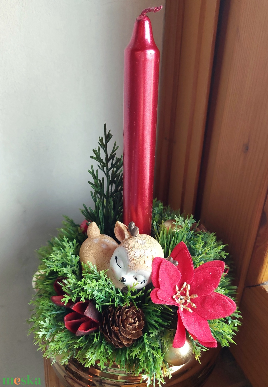 Adventi vendégváró asztaldísz alvó őzikével, gyertyával - karácsony - adventi díszek - adventi gyertyadíszek és koszorúdíszek - Meska.hu