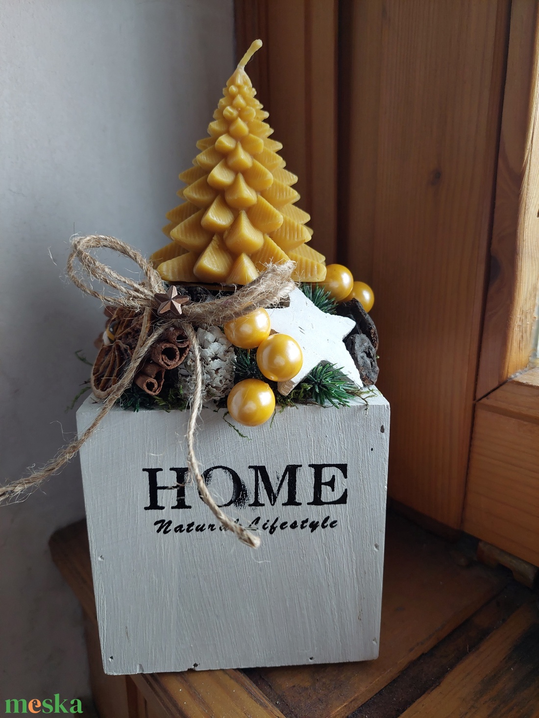 Adventi vendégváró asztaldísz méhviasz gyertyával - karácsony - adventi díszek - adventi gyertyadíszek és koszorúdíszek - Meska.hu