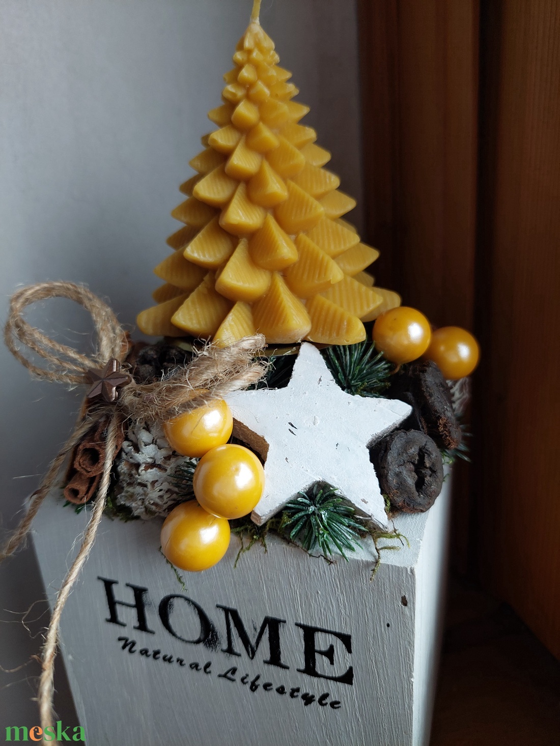 Adventi vendégváró asztaldísz méhviasz gyertyával - karácsony - adventi díszek - adventi gyertyadíszek és koszorúdíszek - Meska.hu