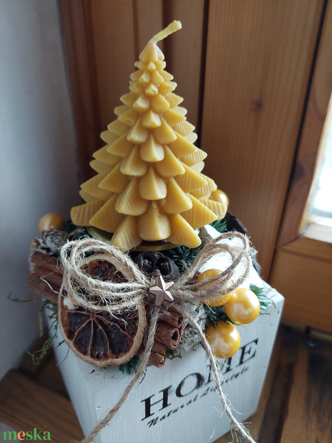 Adventi vendégváró asztaldísz méhviasz gyertyával - karácsony - adventi díszek - adventi gyertyadíszek és koszorúdíszek - Meska.hu