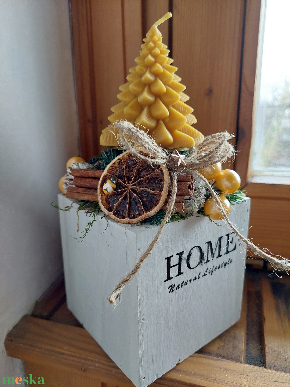 Adventi vendégváró asztaldísz méhviasz gyertyával - karácsony - adventi díszek - adventi gyertyadíszek és koszorúdíszek - Meska.hu