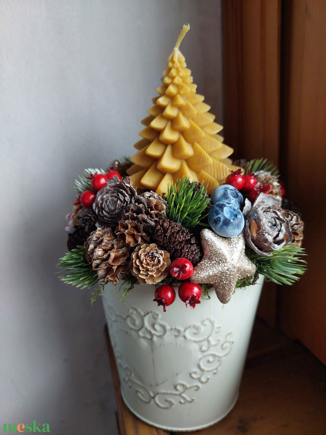 Adventi vendégváró asztaldísz méhviasz gyertyával - karácsony - adventi díszek - adventi gyertyadíszek és koszorúdíszek - Meska.hu