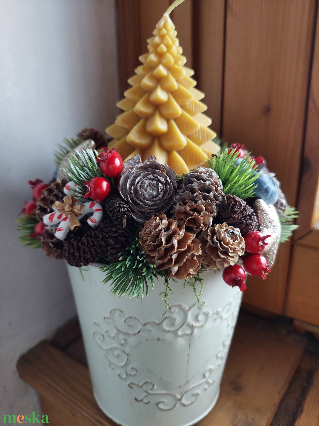 Adventi vendégváró asztaldísz méhviasz gyertyával - karácsony - adventi díszek - adventi gyertyadíszek és koszorúdíszek - Meska.hu