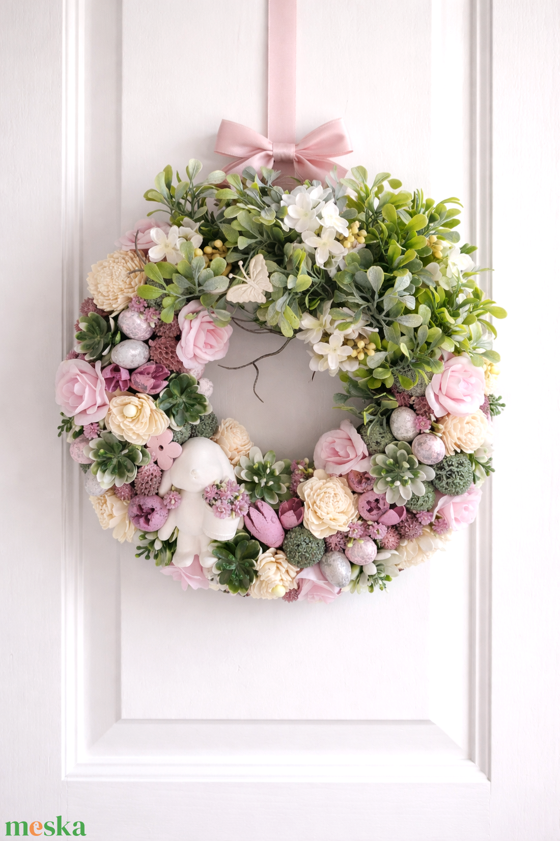 Húsvéti, tavaszváró ajtókopogtató, nyuszival - ünnepi díszek, dekorációk - húsvéti díszek és dekorációk - húsvéti ajtódísz, kopogtató - Meska.hu