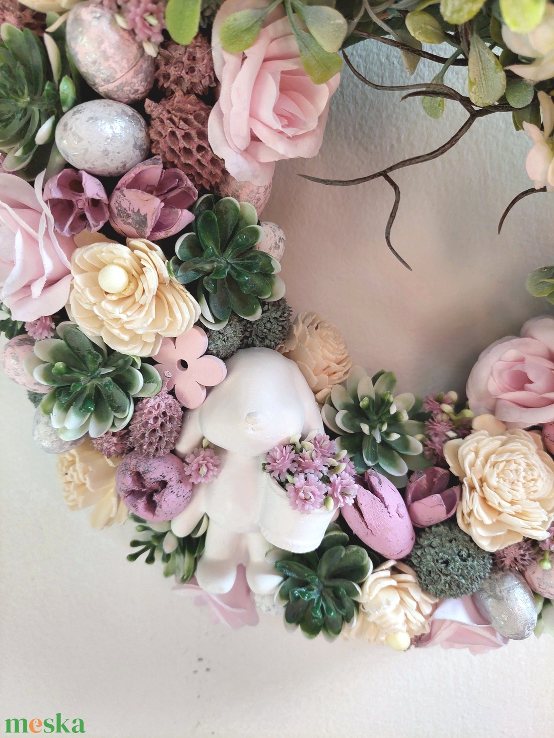 Húsvéti, tavaszváró ajtókopogtató, nyuszival - ünnepi díszek, dekorációk - húsvéti díszek és dekorációk - húsvéti ajtódísz, kopogtató - Meska.hu