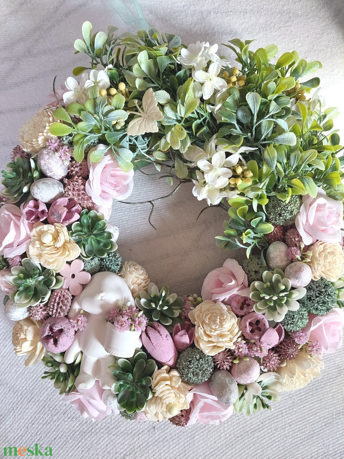 Húsvéti, tavaszváró ajtókopogtató, nyuszival - ünnepi díszek, dekorációk - húsvéti díszek és dekorációk - húsvéti ajtódísz, kopogtató - Meska.hu