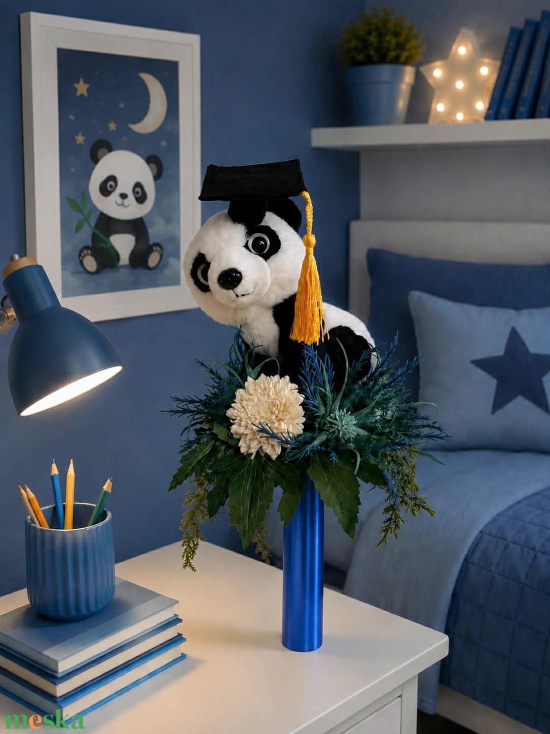 Fiús csokor ovis ballagásra, pandamacival   - otthon & életmód - virágdekoráció - virágok - virágcsokor - Meska.hu
