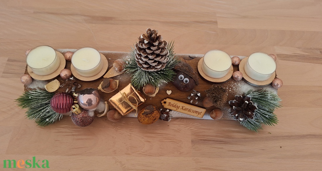 Adventi farönk asztaldísz,  illatmentes mécsesekkel  - karácsony - adventi díszek - adventi koszorú - Meska.hu