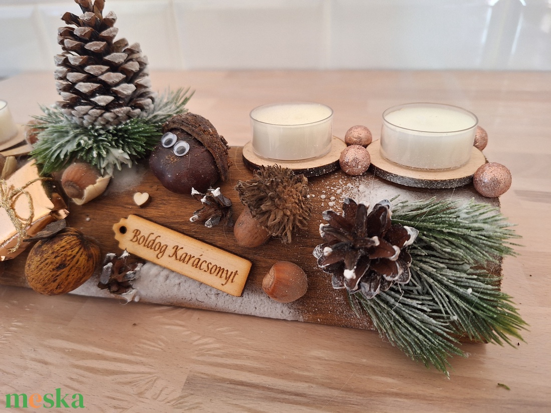 Adventi farönk asztaldísz,  illatmentes mécsesekkel  - karácsony - adventi díszek - adventi koszorú - Meska.hu
