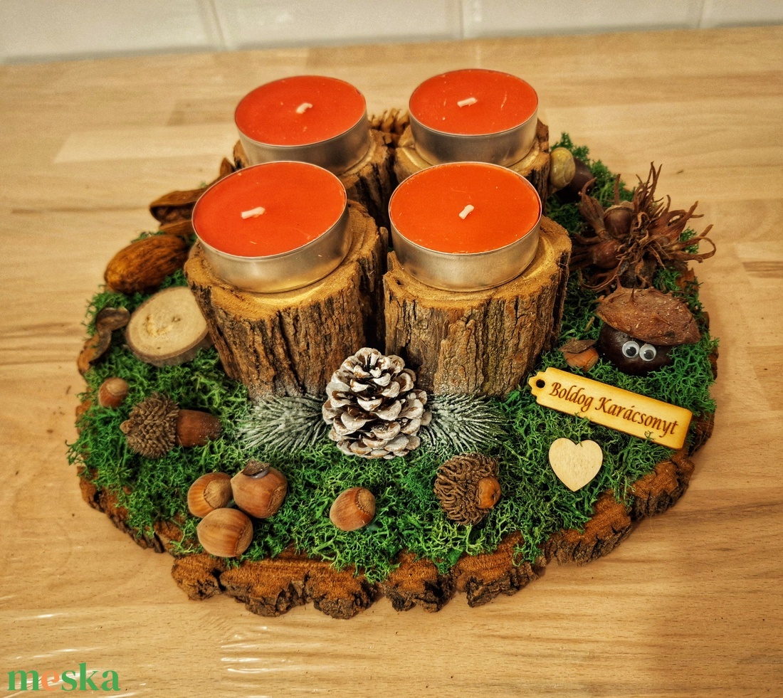 Erdei, természetes adventi koszorú,  erdei gyümölcs illatú mécsesekkel  - karácsony - adventi díszek - adventi koszorú - Meska.hu