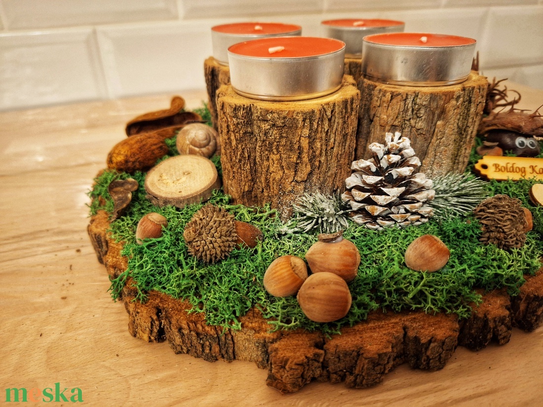 Erdei, természetes adventi koszorú,  erdei gyümölcs illatú mécsesekkel  - karácsony - adventi díszek - adventi koszorú - Meska.hu