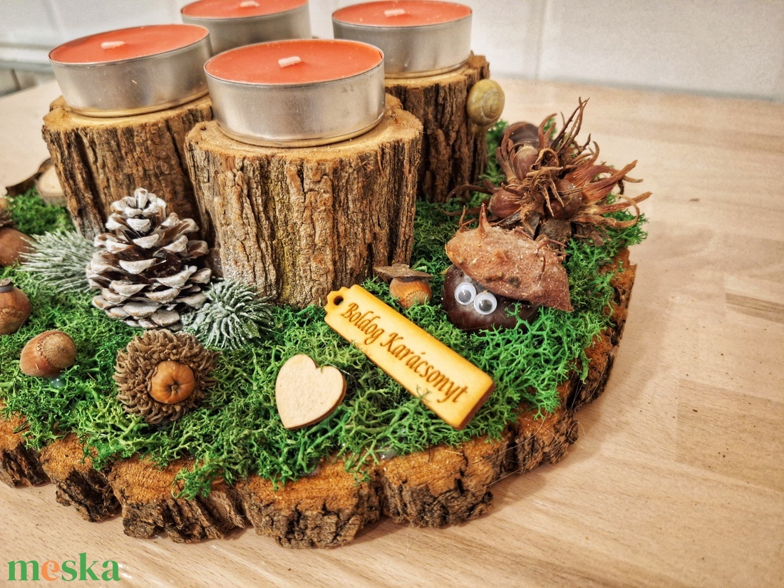 Erdei, természetes adventi koszorú,  erdei gyümölcs illatú mécsesekkel  - karácsony - adventi díszek - adventi koszorú - Meska.hu