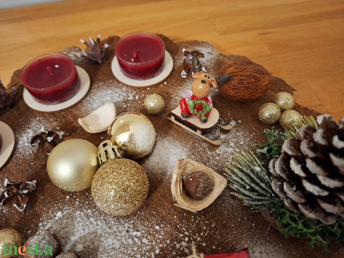 Adventi koszorú, pirított mandula illatú mécsesekkel,  rénszarvassal  - karácsony - adventi díszek - adventi koszorú - Meska.hu