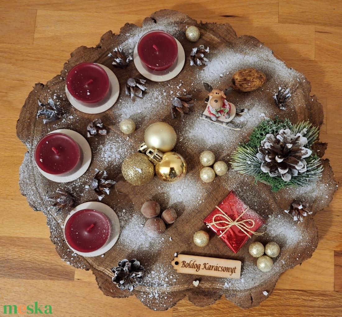 Adventi koszorú, pirított mandula illatú mécsesekkel, rénszarvassal  - karácsony - adventi díszek - adventi koszorú - Meska.hu