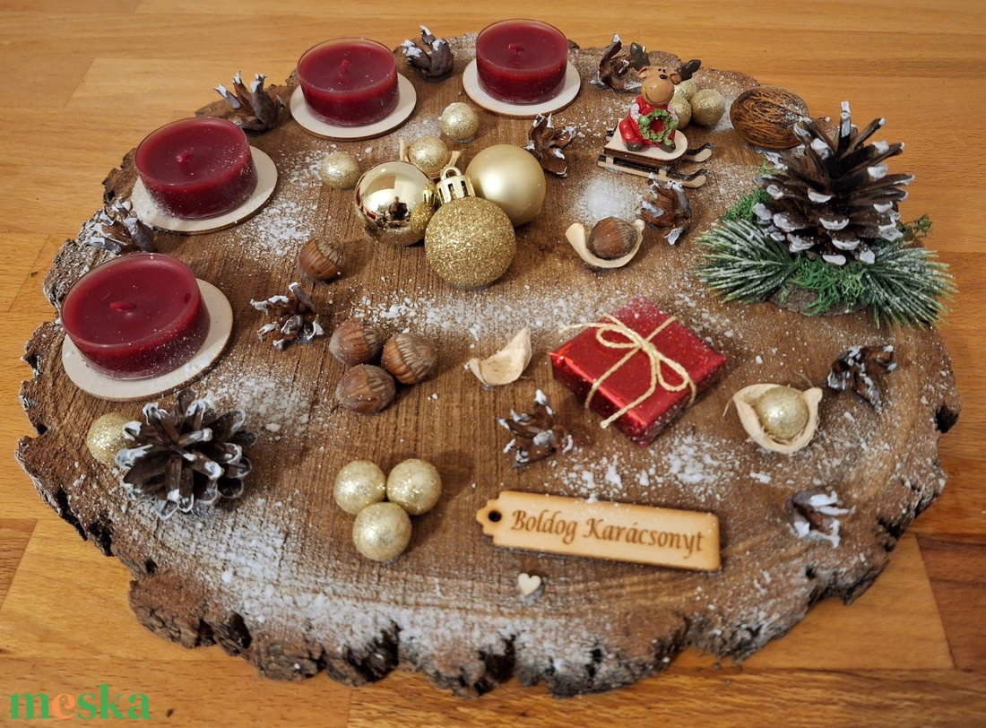 Adventi koszorú,  pirított mandula illatú mécsesekkel,  rénszarvassal  - karácsony - adventi díszek - adventi koszorú - Meska.hu