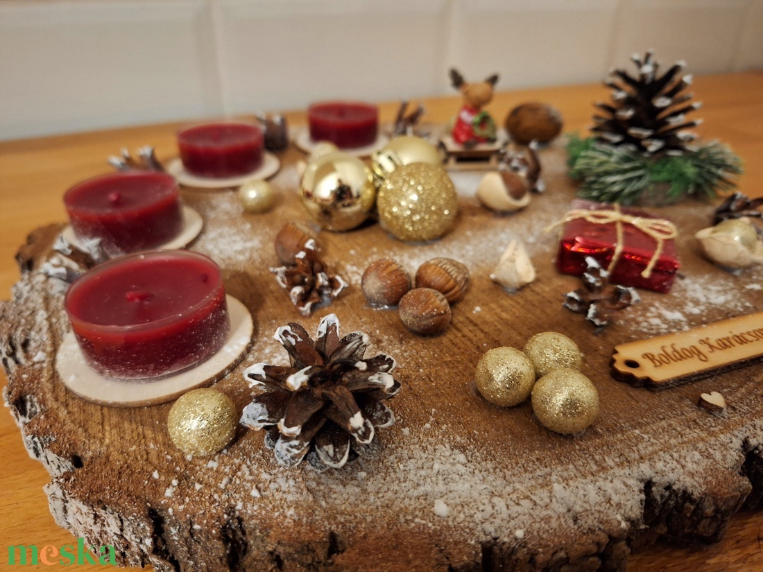 Adventi koszorú,  pirított mandula illatú mécsesekkel,  rénszarvassal  - karácsony - adventi díszek - adventi koszorú - Meska.hu