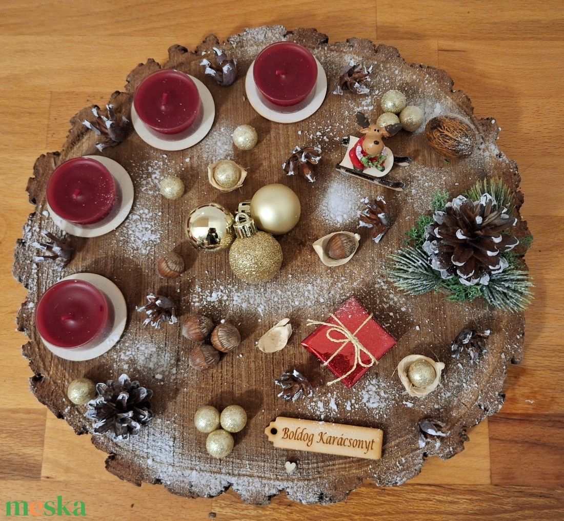 Adventi koszorú,  pirított mandula illatú mécsesekkel,  rénszarvassal  - karácsony - adventi díszek - adventi koszorú - Meska.hu