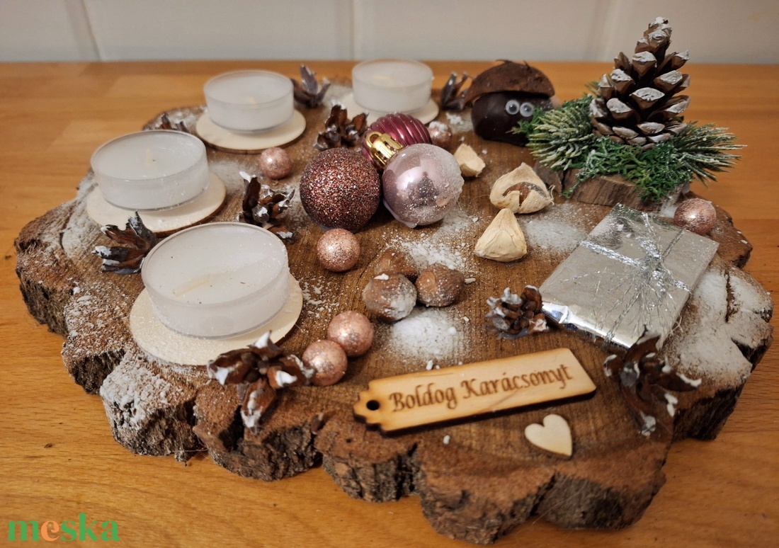 Adventi koszorú,  természetes,  fa alapon - karácsony - adventi díszek - adventi koszorú - Meska.hu