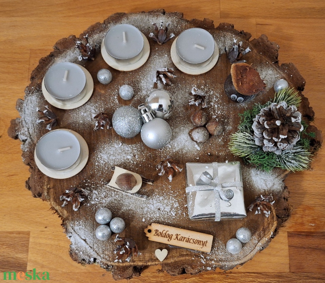 Adventi koszorú,  természetes adventi koszorú fa alapon - karácsony - adventi díszek - adventi koszorú - Meska.hu