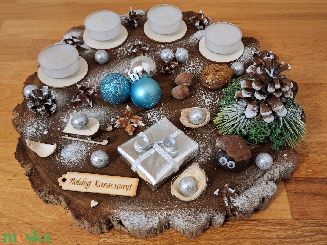 Adventi koszorú, természetes adventi koszorú fa alapon  - karácsony - adventi díszek - adventi koszorú - Meska.hu