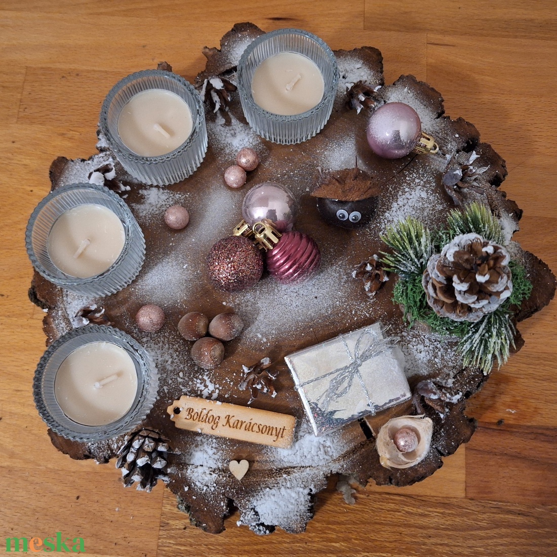 Adventi koszorú, cserélhető mécsesekkel,  vanília illatú mécsesekkel  - karácsony - adventi díszek - adventi koszorú - Meska.hu