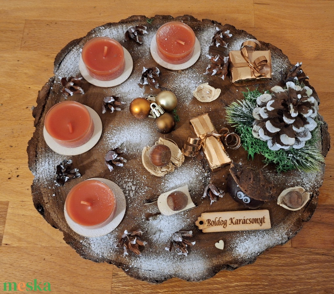 Adventi koszorú,  természetes, sült alma illatú mécsesekkel - karácsony - adventi díszek - adventi koszorú - Meska.hu