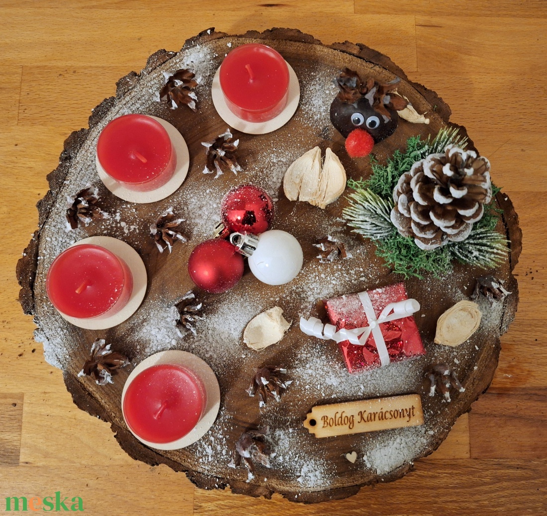 Adventi koszorú, sült alma illatú mécsesekkel  - karácsony - adventi díszek - adventi koszorú - Meska.hu