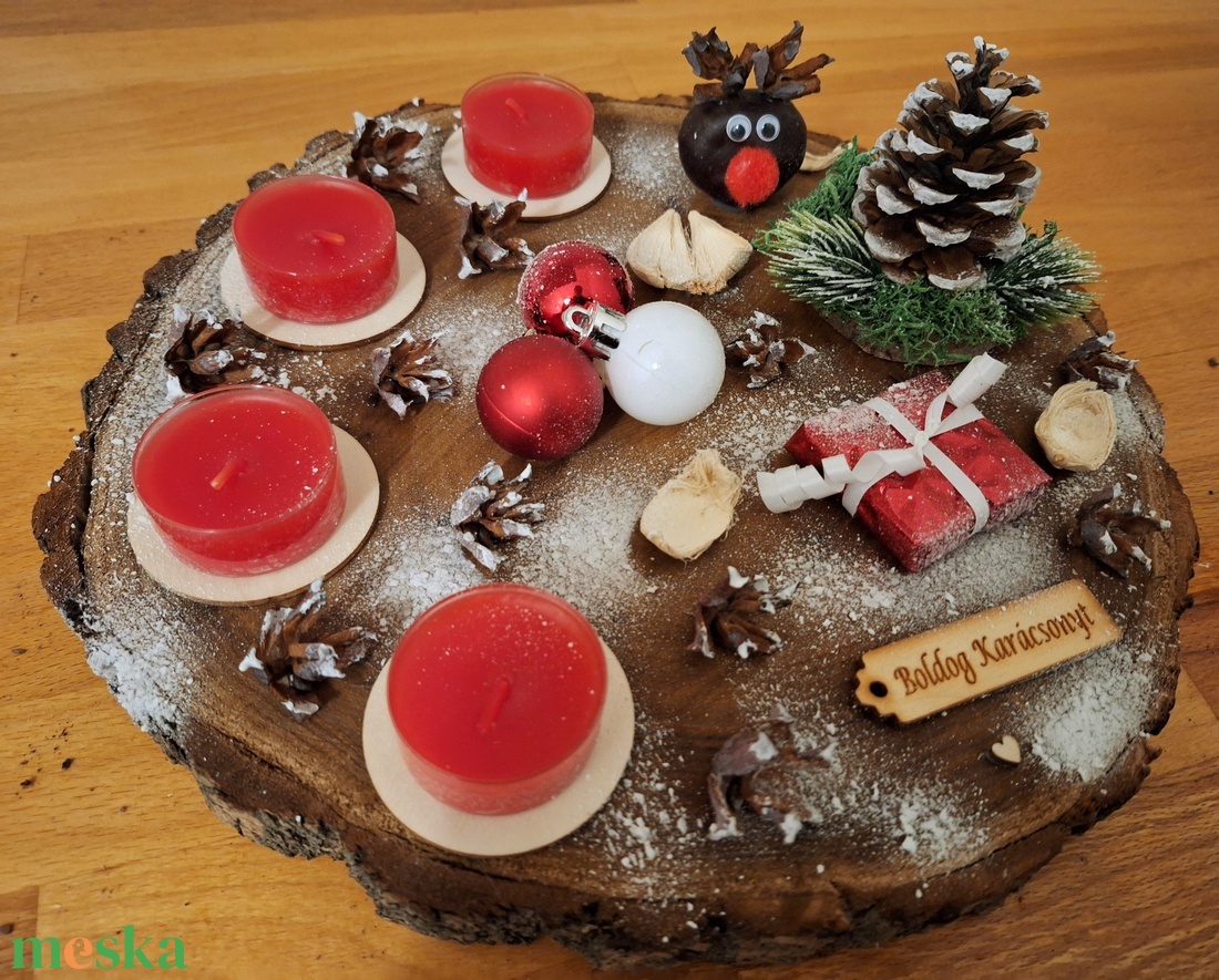 Adventi koszorú, sült alma illatú mécsesekkel  - karácsony - adventi díszek - adventi koszorú - Meska.hu