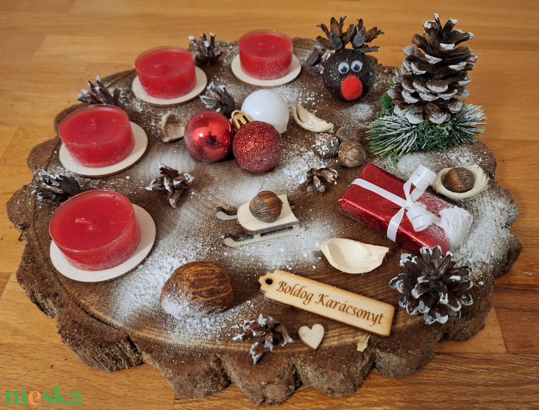 Adventi koszorú,  sült almás mécsesekkel  - karácsony - adventi díszek - adventi koszorú - Meska.hu