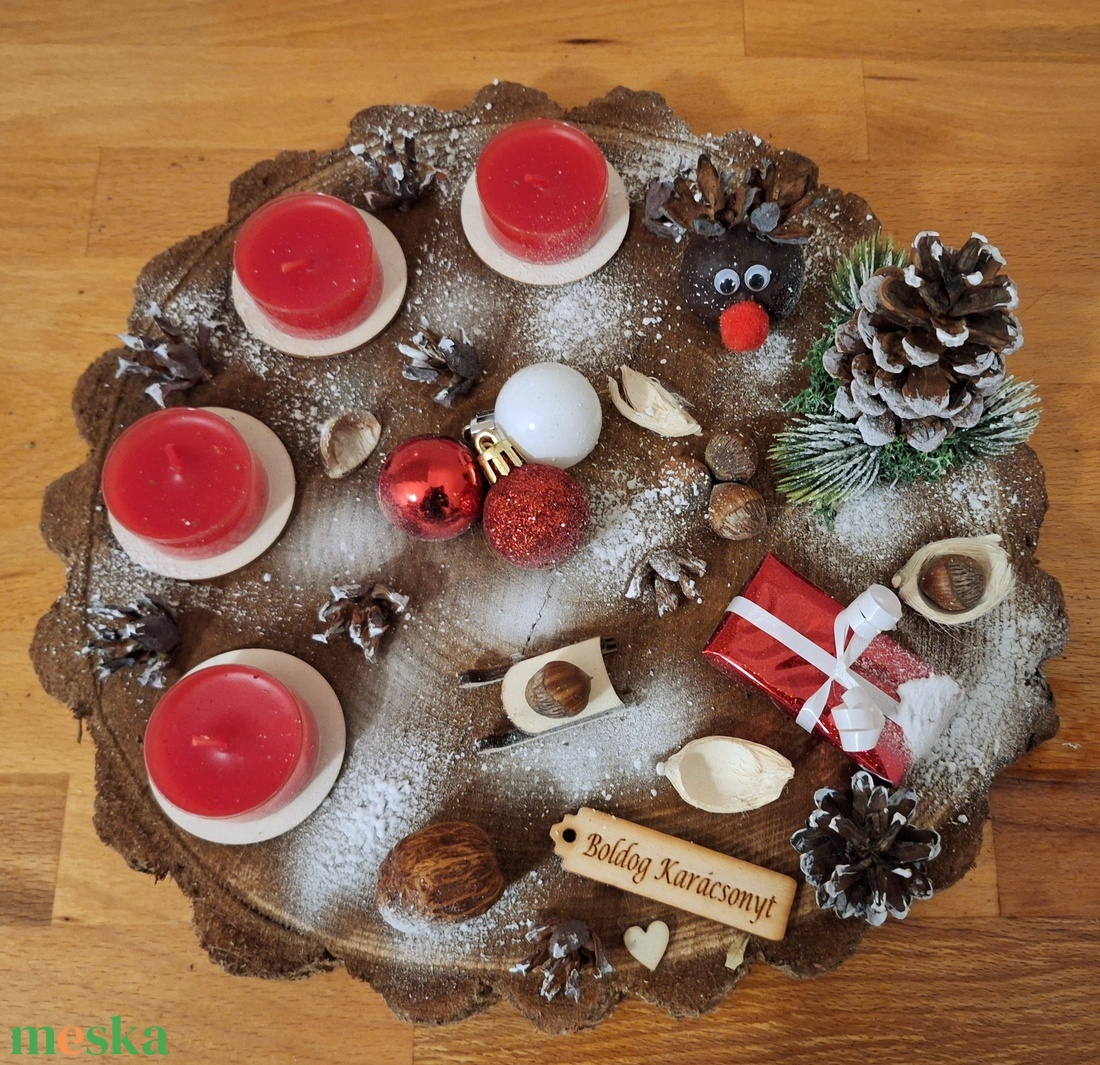 Adventi koszorú,  sült almás mécsesekkel  - karácsony - adventi díszek - adventi koszorú - Meska.hu