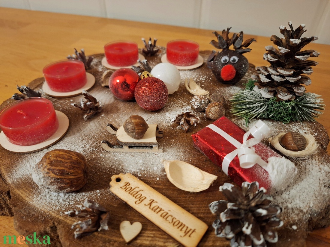 Adventi koszorú,  sült almás mécsesekkel  - karácsony - adventi díszek - adventi koszorú - Meska.hu
