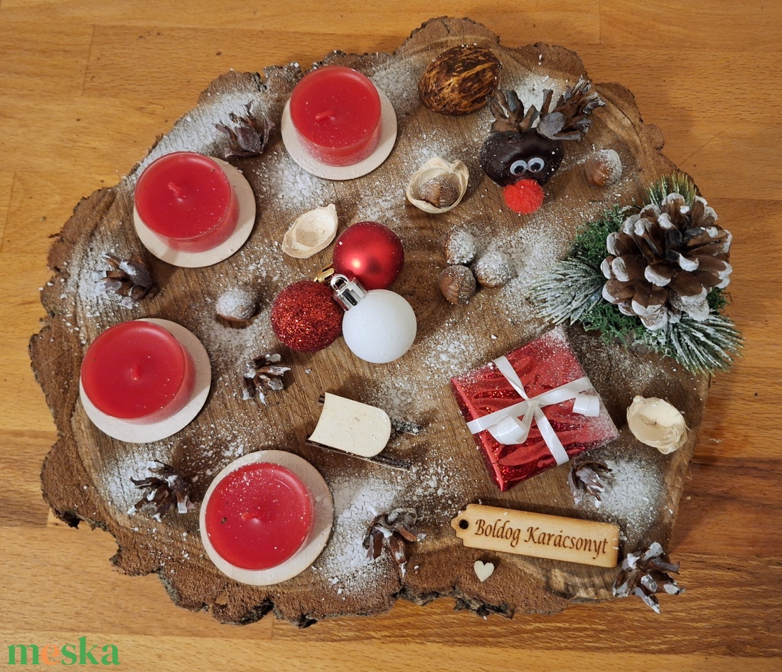 Adventi koszorú, sült almás mécsesekkel  - karácsony - adventi díszek - adventi koszorú - Meska.hu