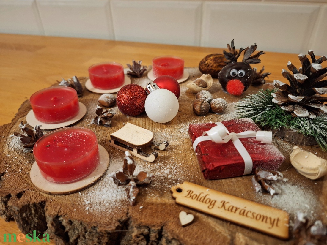 Adventi koszorú, sült almás mécsesekkel  - karácsony - adventi díszek - adventi koszorú - Meska.hu