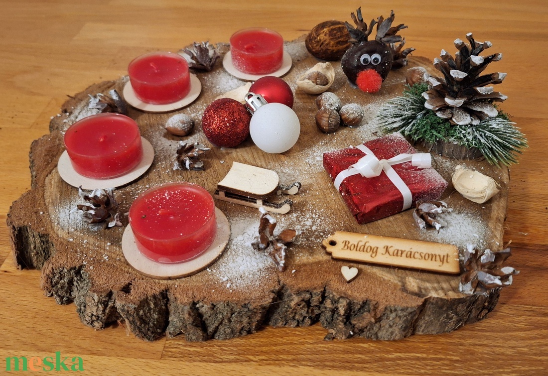 Adventi koszorú, sült almás mécsesekkel  - karácsony - adventi díszek - adventi koszorú - Meska.hu