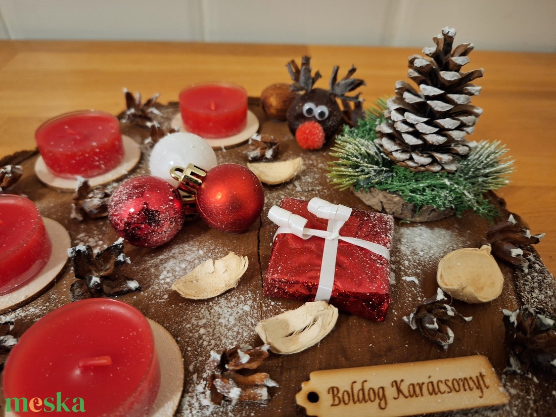 Adventi koszorú,  sült almás mécsesekkel  - karácsony - adventi díszek - adventi koszorú - Meska.hu