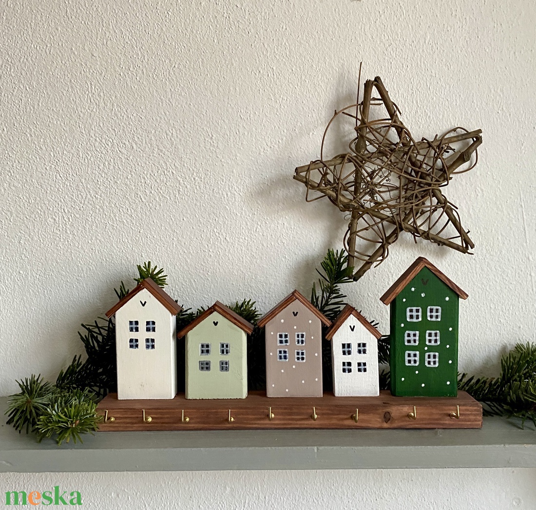 Zöld házikós kulcstartó  - otthon & életmód - dekoráció - fali és függő dekoráció - fali kulcstartó - Meska.hu