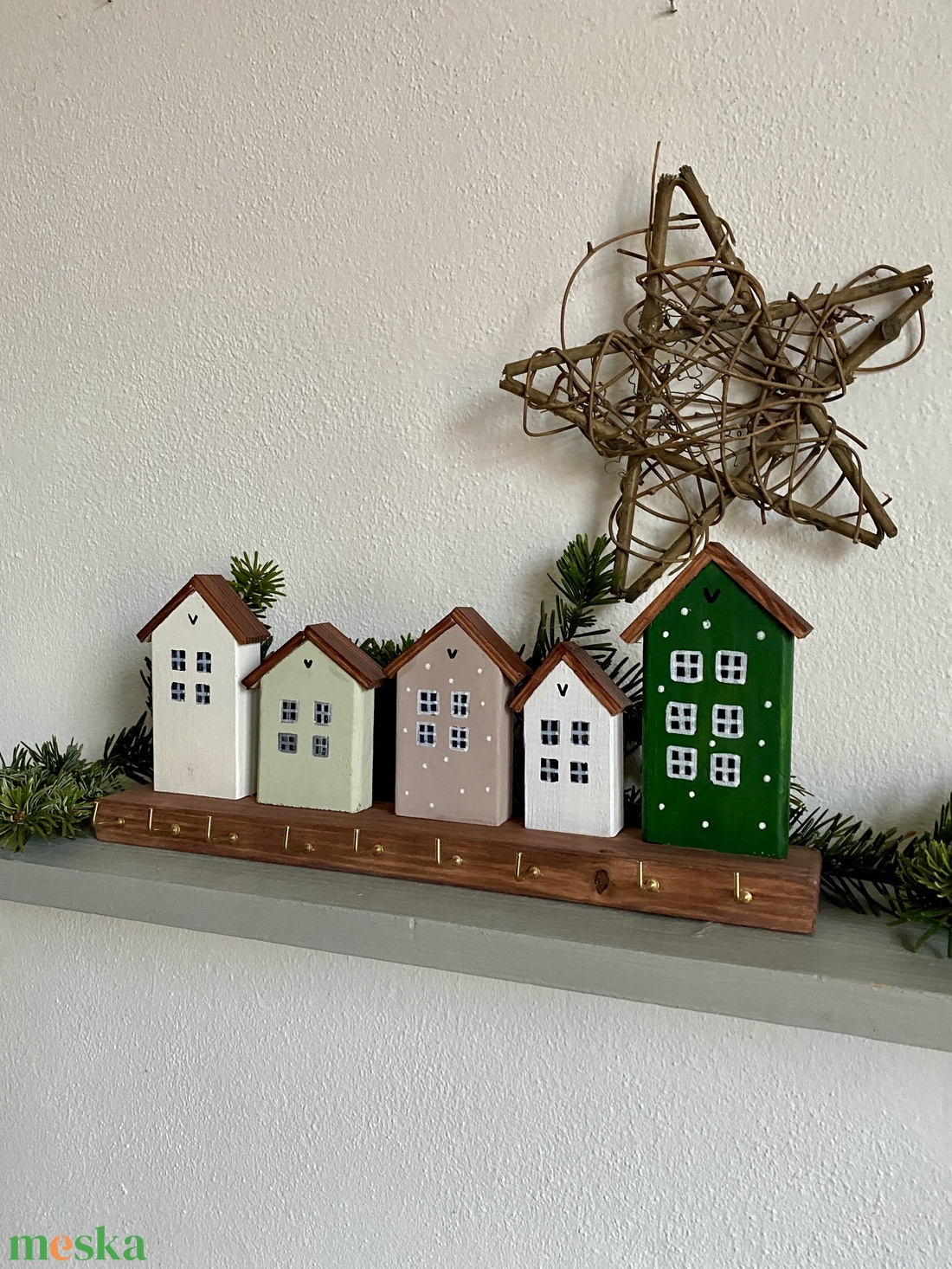 Zöld házikós kulcstartó  - otthon & életmód - dekoráció - fali és függő dekoráció - fali kulcstartó - Meska.hu