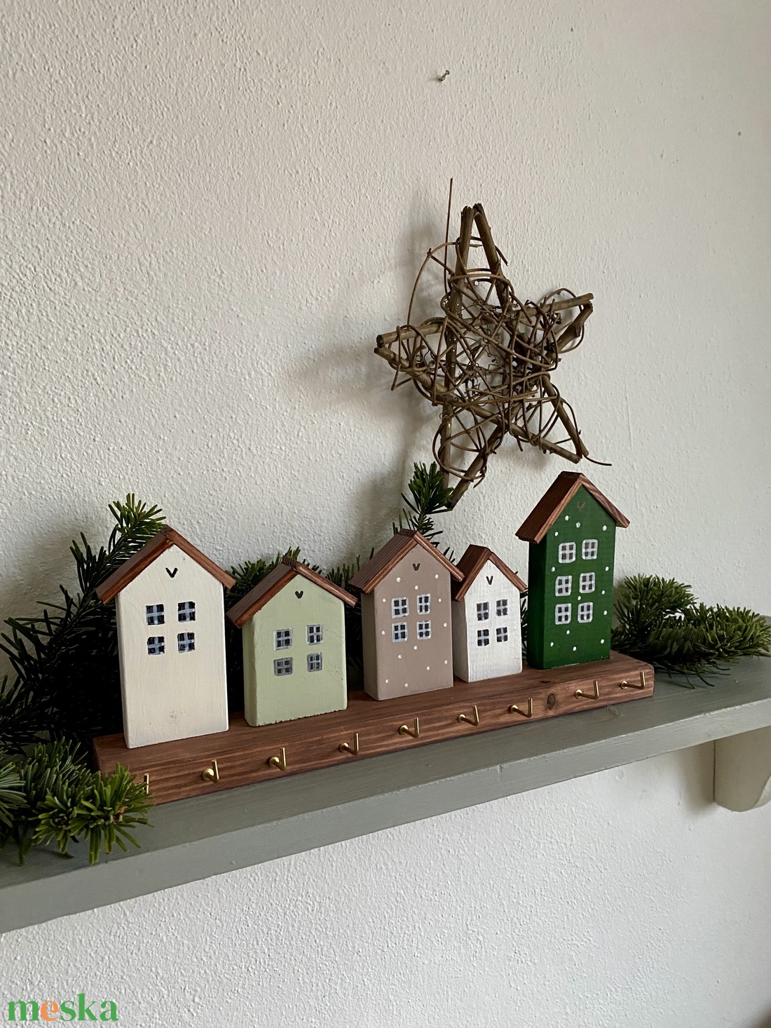 Zöld házikós kulcstartó  - otthon & életmód - dekoráció - fali és függő dekoráció - fali kulcstartó - Meska.hu