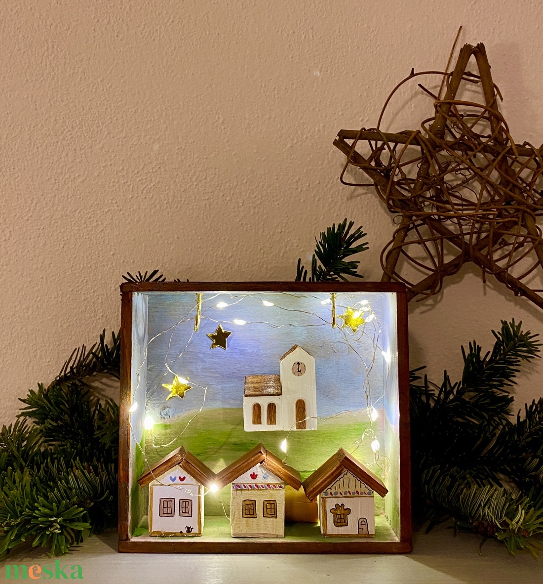 Karácsonyi falu világítással - karácsony - karácsonyi lakásdekoráció - karácsonyi falu, házikó - Meska.hu