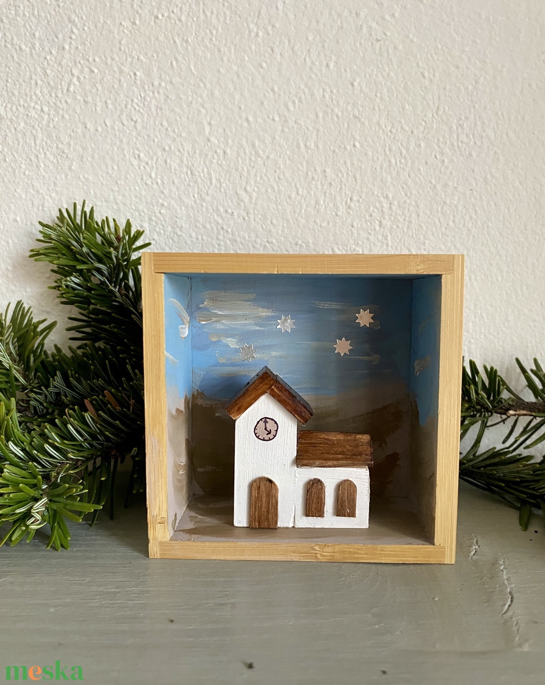 Kicsi templomos kép - karácsony - adventi díszek - adventi ablakdekoráció - Meska.hu