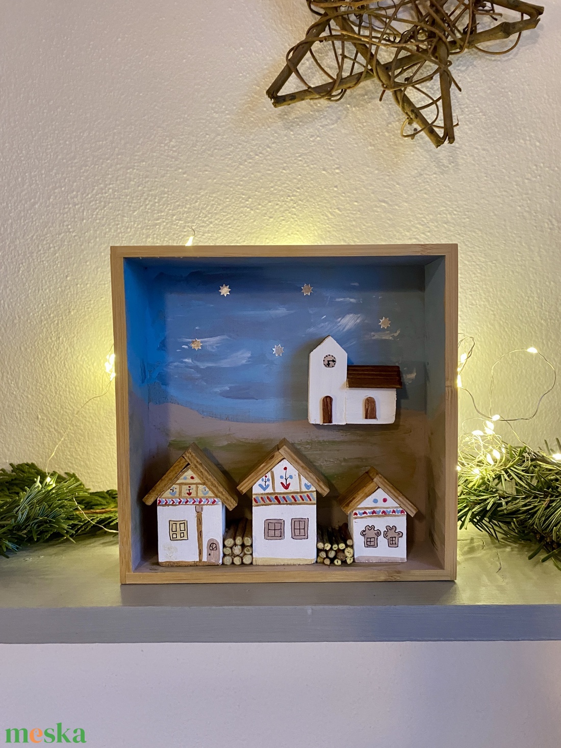 Karácsonyi falu templommal - kézműves ajándékötlet - karácsony - adventi díszek - adventi ablakdekoráció - Meska.hu