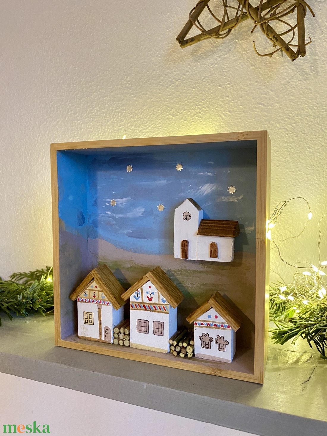 Karácsonyi falu templommal - kézműves ajándékötlet - karácsony - adventi díszek - adventi ablakdekoráció - Meska.hu