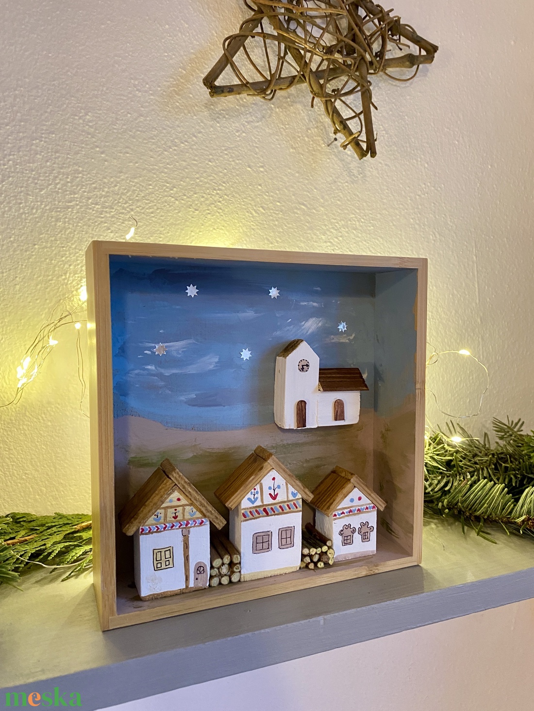 Karácsonyi falu templommal - kézműves ajándékötlet - karácsony - adventi díszek - adventi ablakdekoráció - Meska.hu