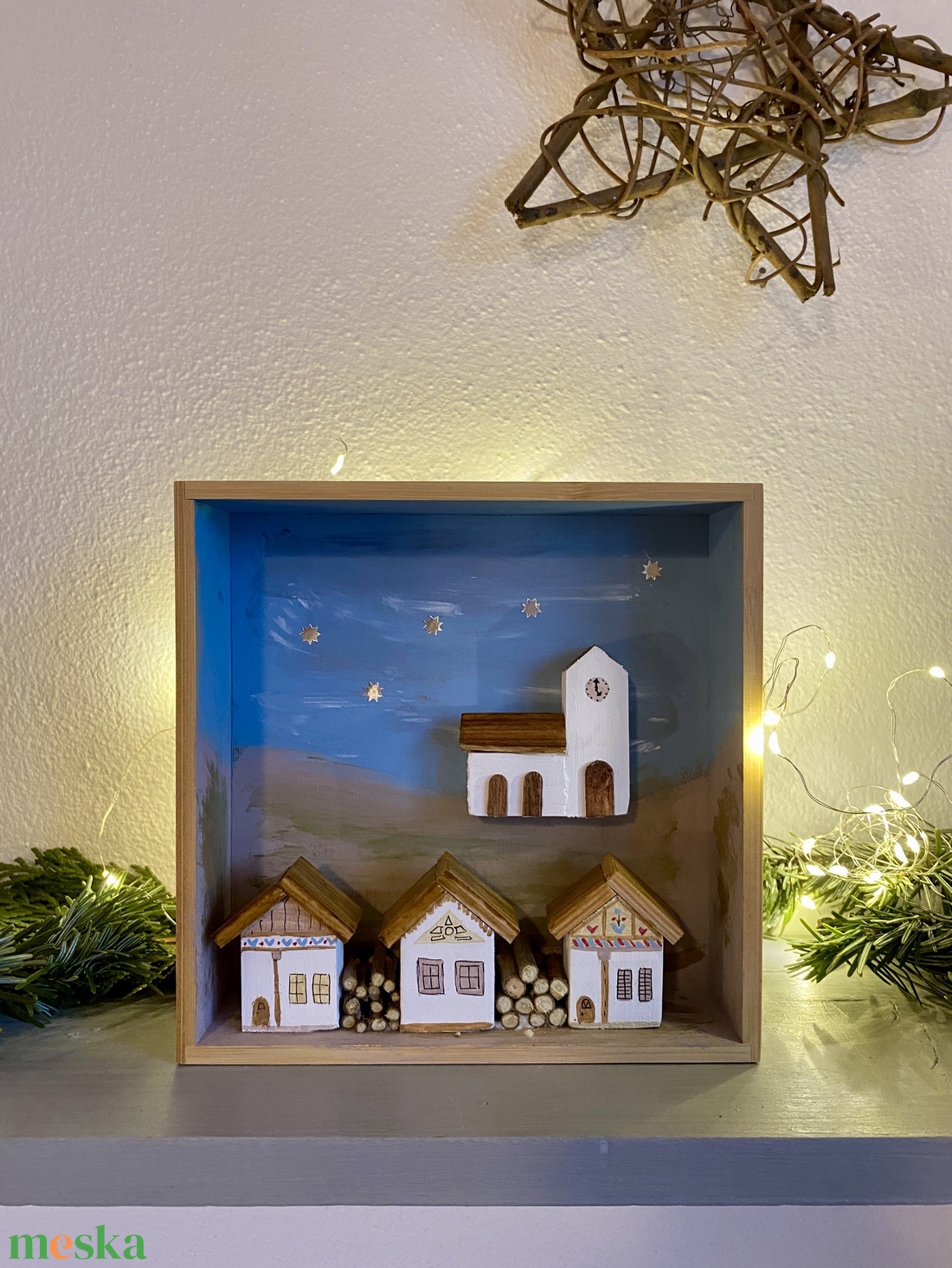 Karácsonyi falucska templommal - kézműves ajándékötlet - karácsony - adventi díszek - adventi ablakdekoráció - Meska.hu