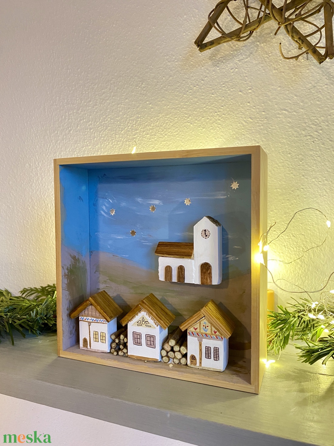 Karácsonyi falucska templommal - kézműves ajándékötlet - karácsony - adventi díszek - adventi ablakdekoráció - Meska.hu