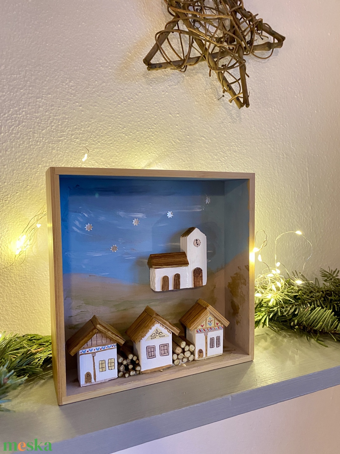 Karácsonyi falucska templommal - kézműves ajándékötlet - karácsony - adventi díszek - adventi ablakdekoráció - Meska.hu