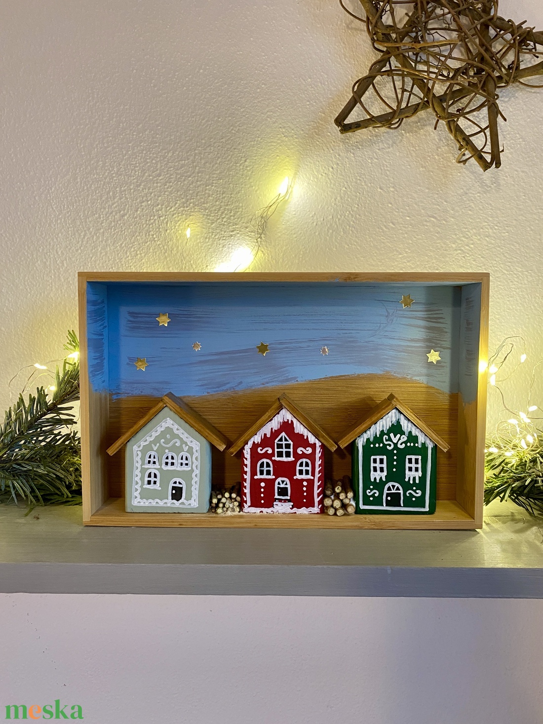 Mézeskalács falucska  - kézműves ajándékötlet - karácsony - adventi díszek - adventi ablakdekoráció - Meska.hu