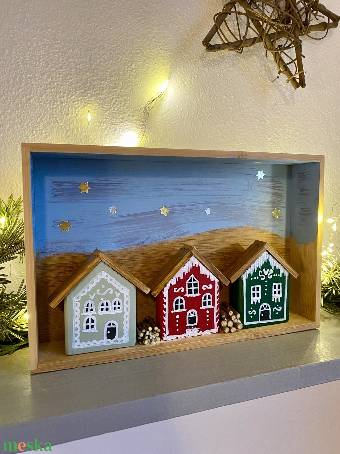 Mézeskalács falucska  - kézműves ajándékötlet - karácsony - adventi díszek - adventi ablakdekoráció - Meska.hu