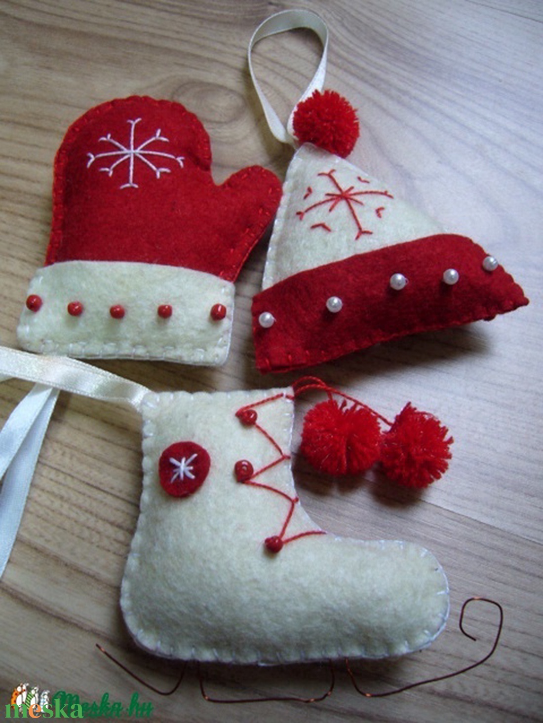 KARÁCSONYFA DÍSZ FILCBŐL 3 DB - karácsony - karácsonyi lakásdekoráció - karácsonyfadíszek - Meska.hu