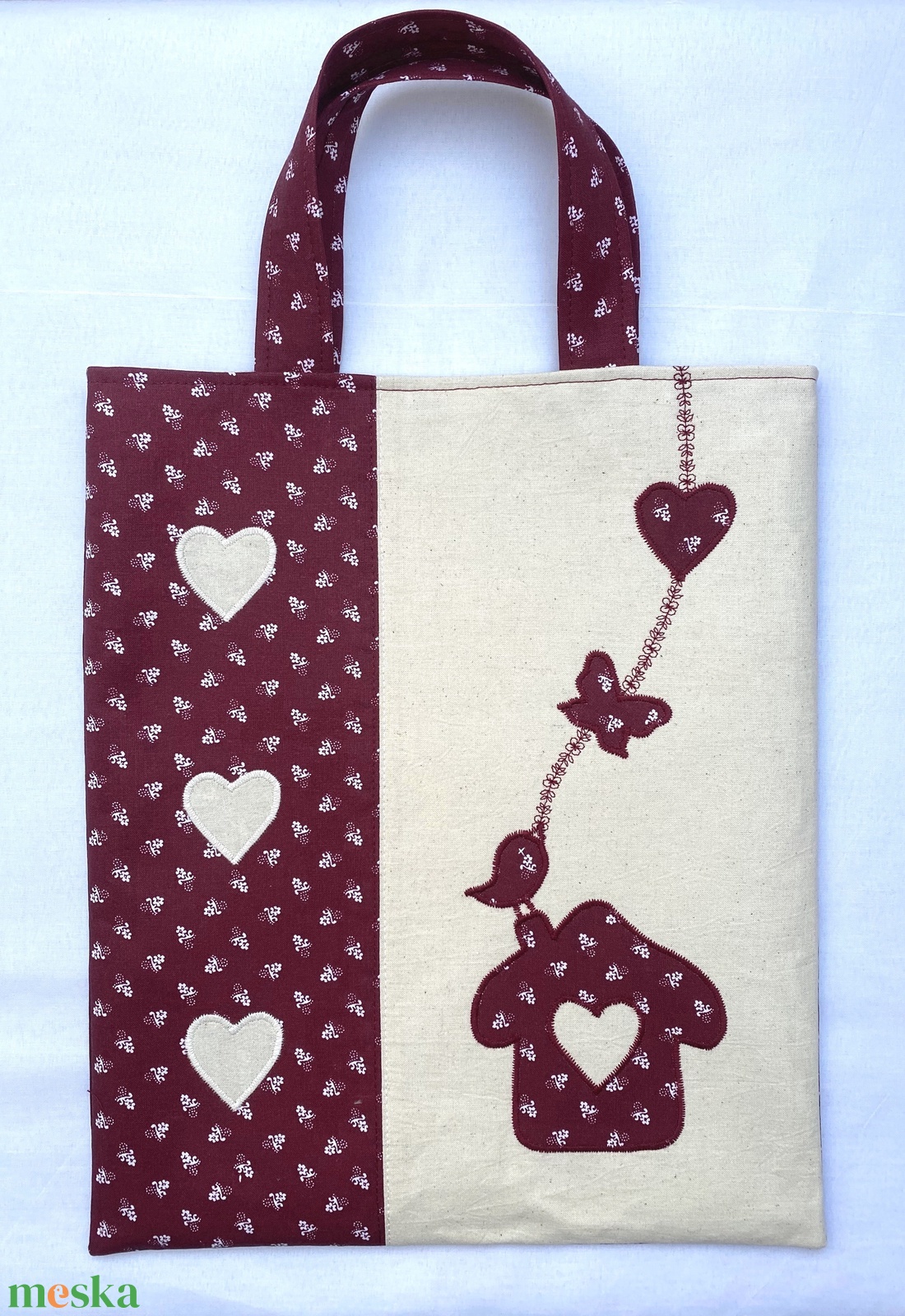 BORDÓ 100% pamut vászon bélelt táska, SZATYOR, bevásárlótáska - táska & tok - bevásárlás & shopper táska - shopper, textiltáska, szatyor - Meska.hu